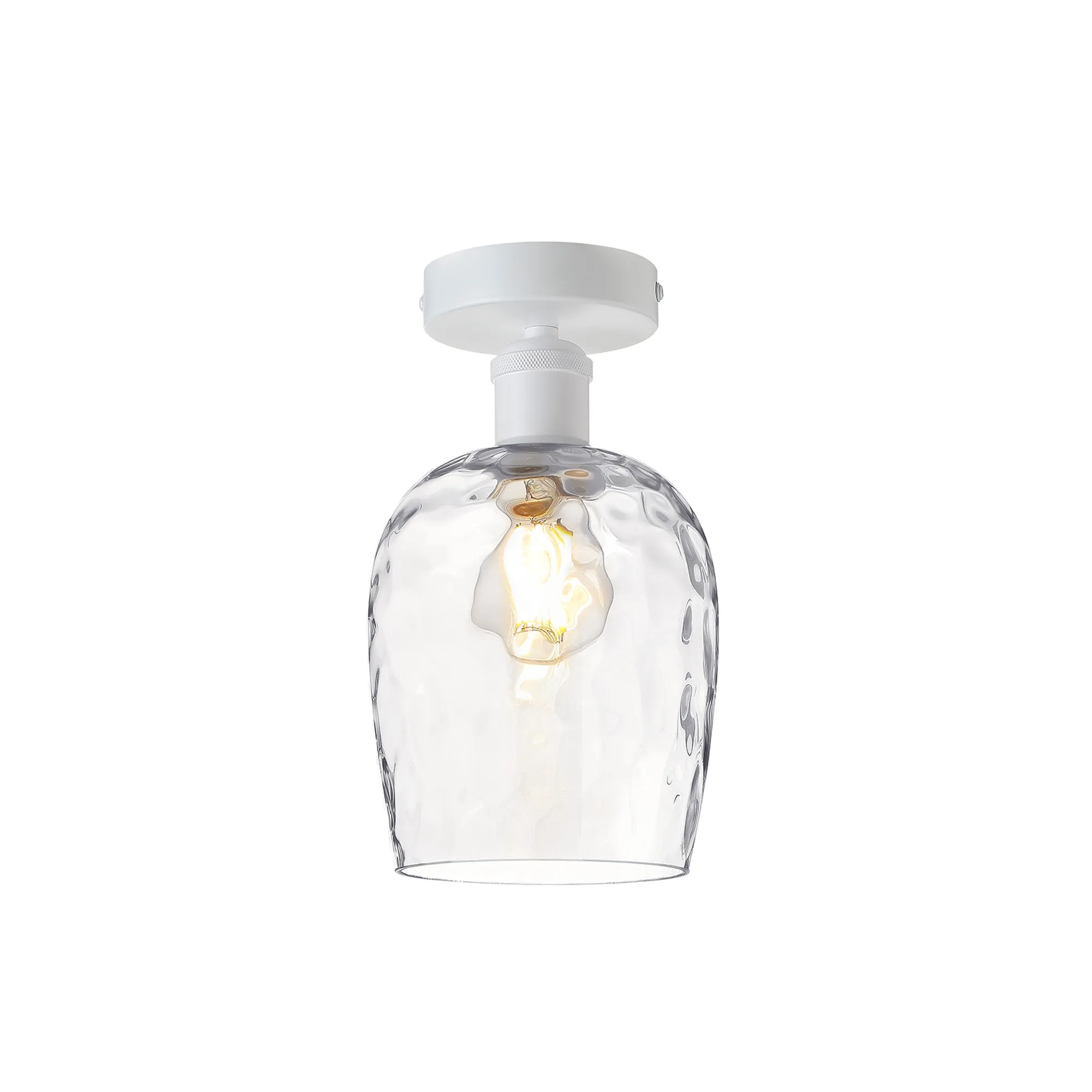 DK1155  Cawdor Flush Fitting, 1 Light E27, Matt White/Clear Wine Glass